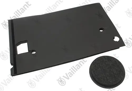 Vaillant Schallschutzisolierung aus schwarzem Material, rechteckig mit zwei Öffnungen, kombiniert mit einer runden, schwarzen Dichtung.